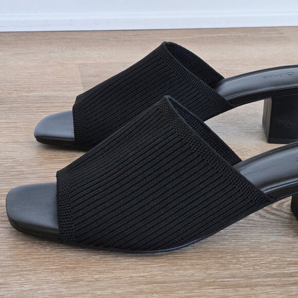 Quince Italian Leather & Eco Knit Heeled Mule Black Size 8 New Without Box - Picture 10 of 14